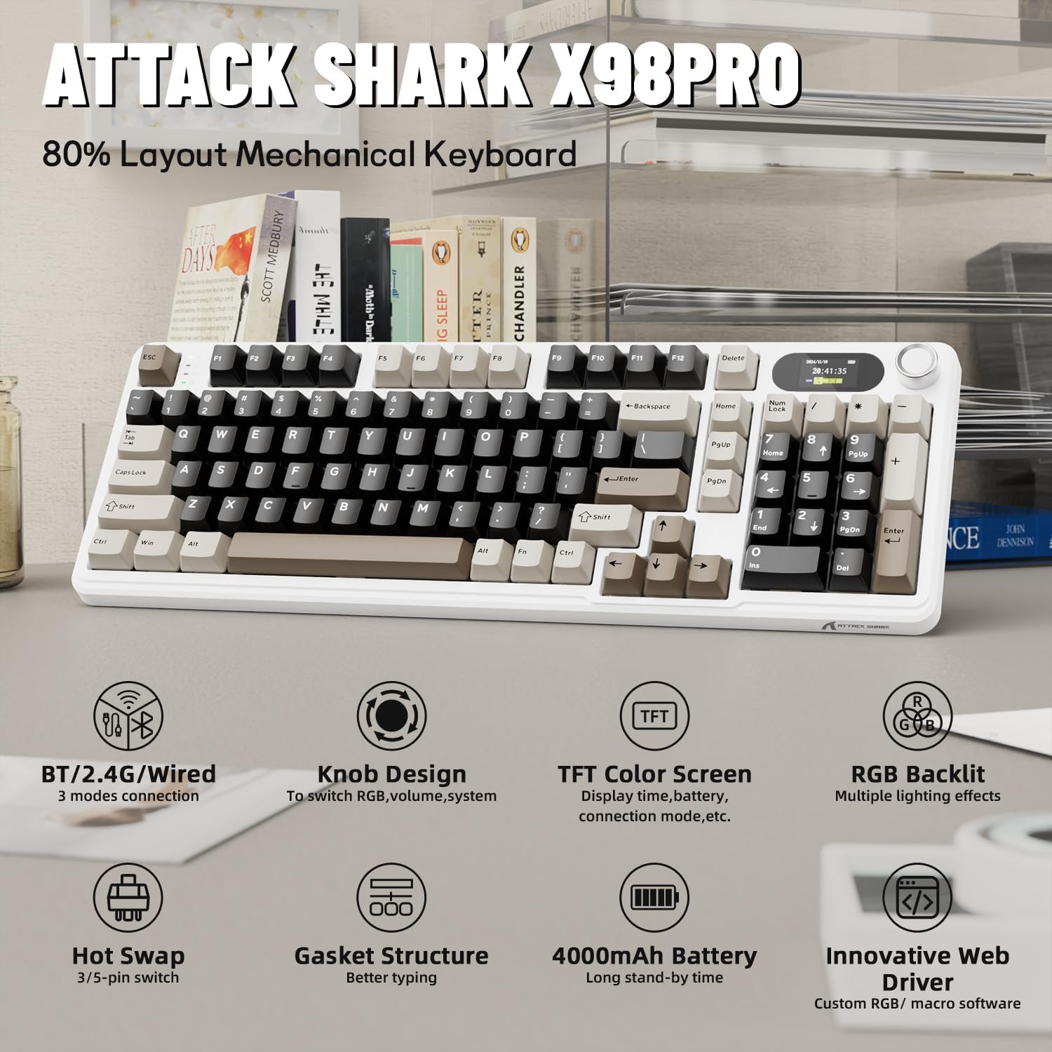 Gaming Keyboard Thocky - ATTACK SHARK X98Pro clavier mécanique sans