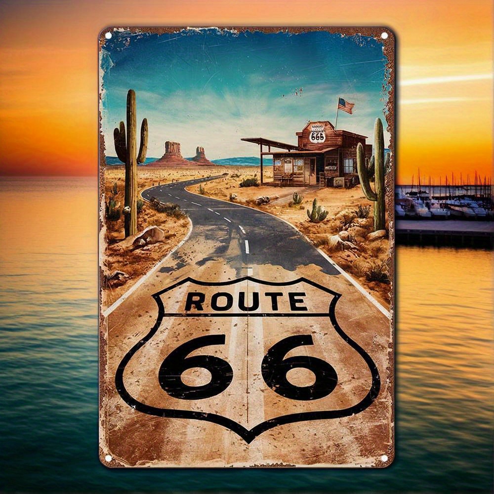 Brass Weight Plate - Panneau métallique vintage Route 66 -